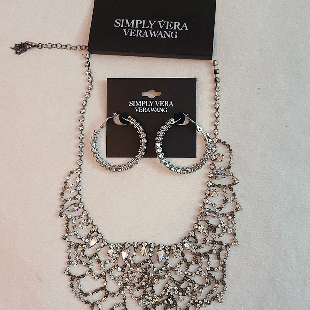 2 for $12 Simply Vera Rhinestone earrings&bib necklace